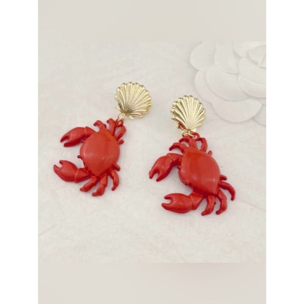Red Crab Drop Earrings A1916 - Picture 2 of 3